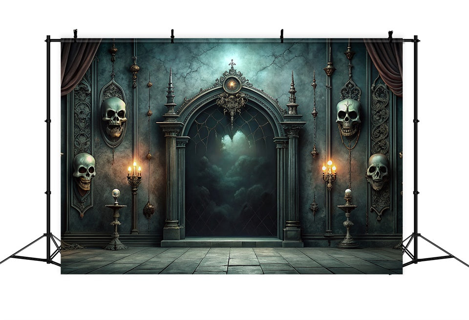 Halloween Gruselige Totenkopf Halle und Kerzenlicht Hintergrund BRP8-215