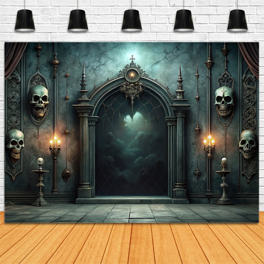 Halloween Gruselige Totenkopf Halle und Kerzenlicht Hintergrund BRP8-215