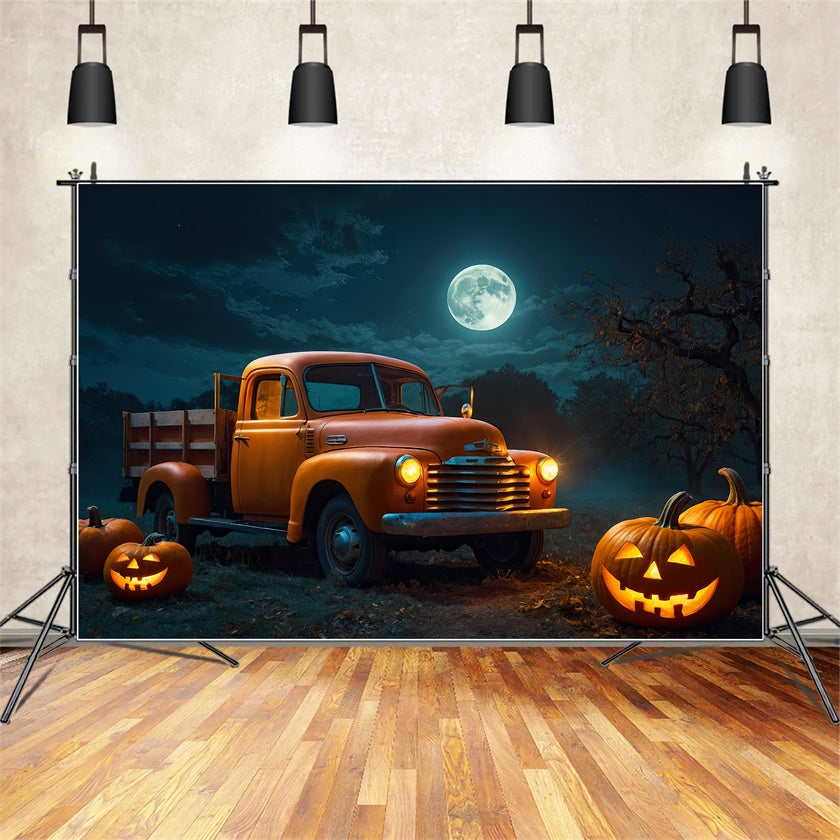 Lastwagen und Kürbisse im Halloween Wald Hintergrund BRP8-222