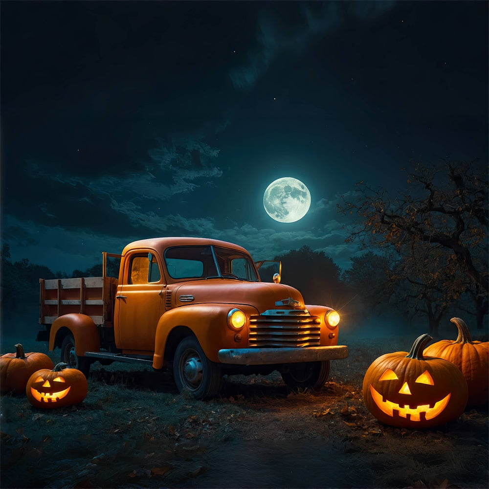 Lastwagen und Kürbisse im Halloween Wald Hintergrund BRP8-222
