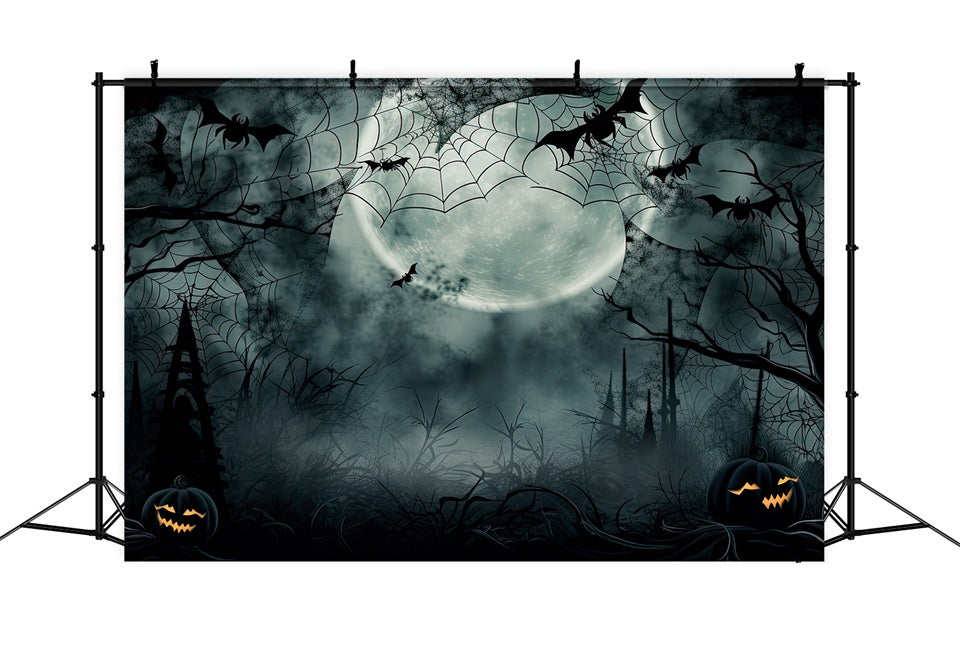 Neblige Nacht mit Spinnweben Halloween Wald Hintergrund BRP8-240