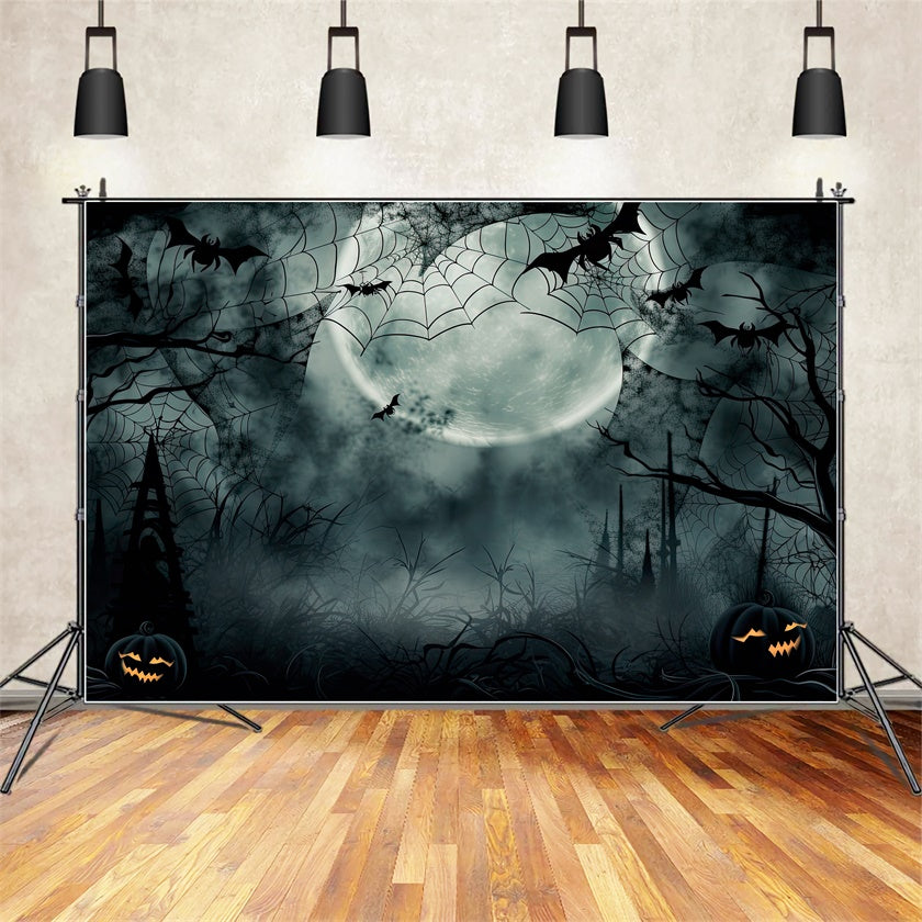 Neblige Nacht mit Spinnweben Halloween Wald Hintergrund BRP8-240