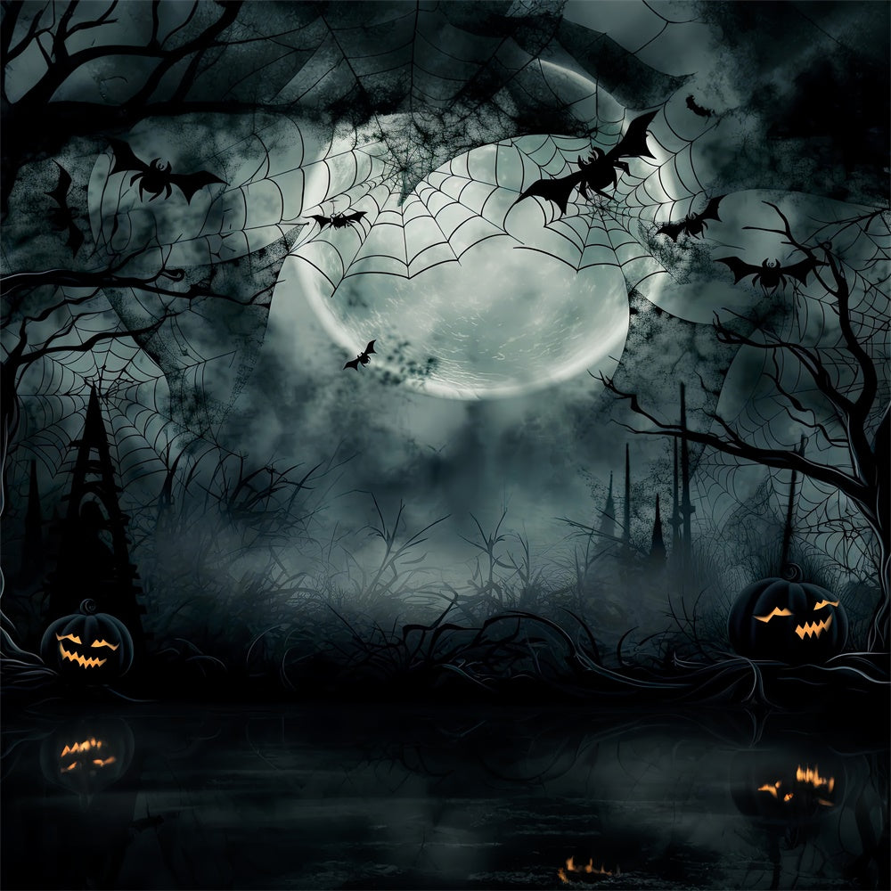 Neblige Nacht mit Spinnweben Halloween Wald Hintergrund BRP8-240