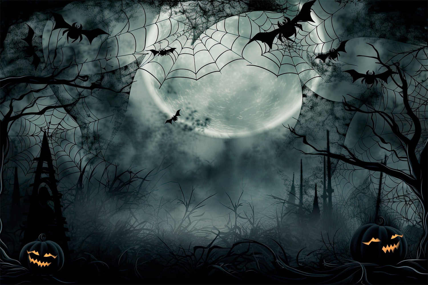 Neblige Nacht mit Spinnweben Halloween Wald Hintergrund BRP8-240