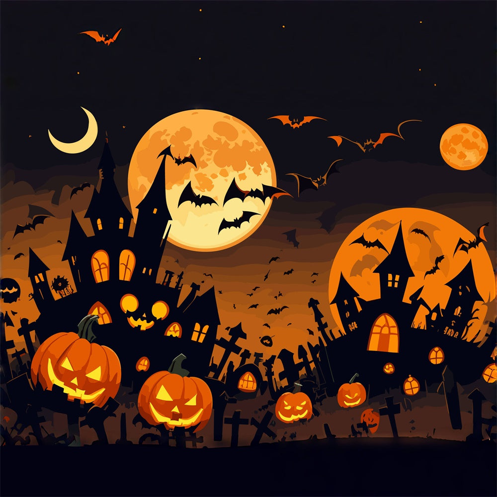 Halloween-Duschvorhang Mit Gruselig-schönen Motiven: Vollmond, Kürbisse, Hexenschloss & Fledermäuse – 178x178 Cm, Aus Polyester
