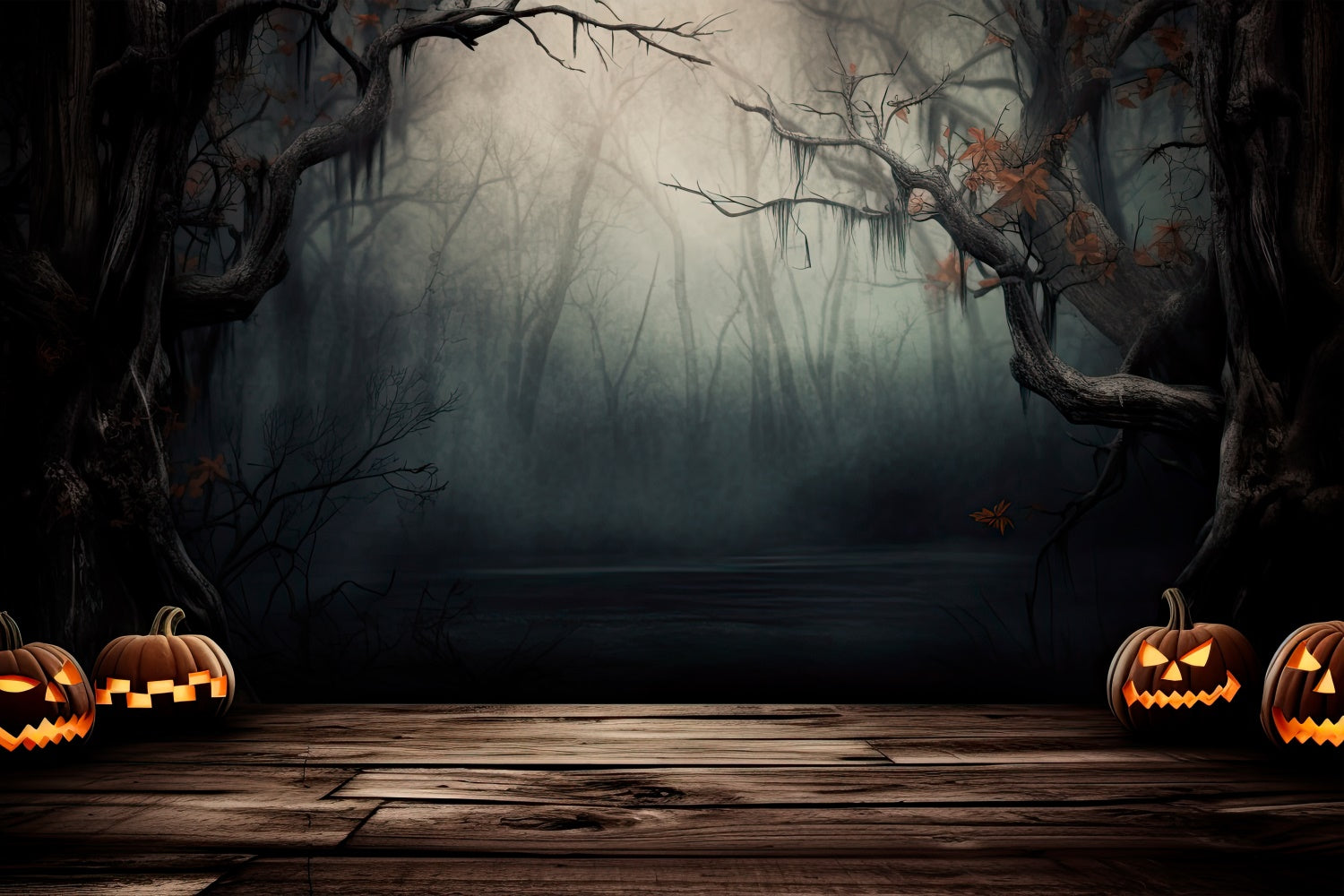 Nebliger Wald und gruseliger Sumpf Halloween Hintergrund BRP8-244