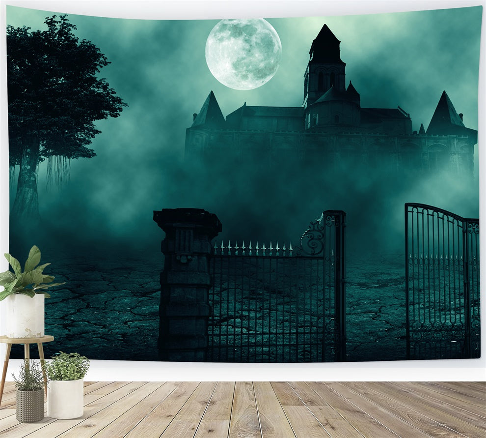 Unheimliches Schloss jenseits des Tores Halloween Hintergrund BRP8-247