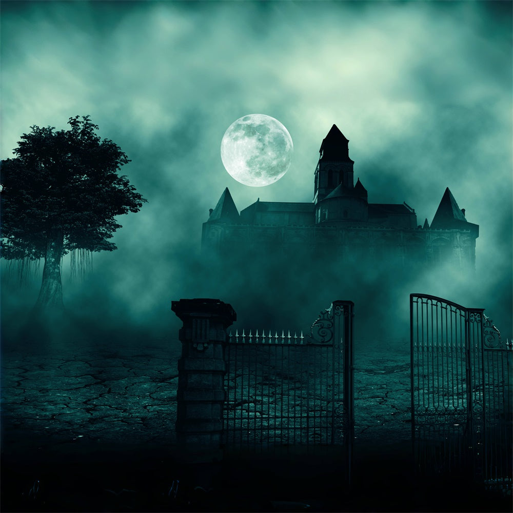 Unheimliches Schloss jenseits des Tores Halloween Hintergrund BRP8-247