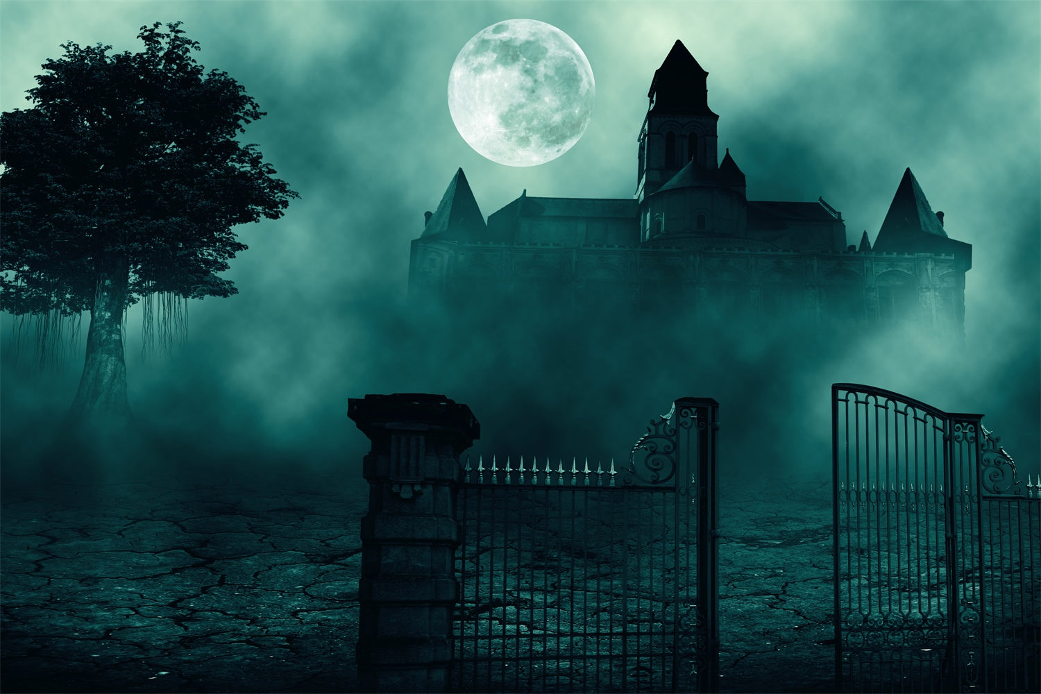 Unheimliches Schloss jenseits des Tores Halloween Hintergrund BRP8-247