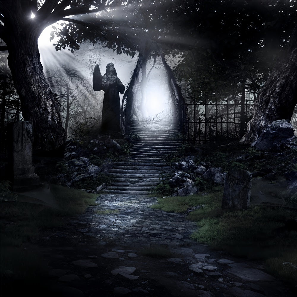 Gespenstische Waldtreppe und Engel Halloween Hintergrund BRP8-248