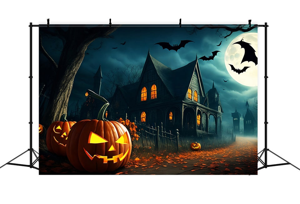 Kürbisgesäumter Pfad zu düsterem Dorf Halloween Hintergrund BRP8-251