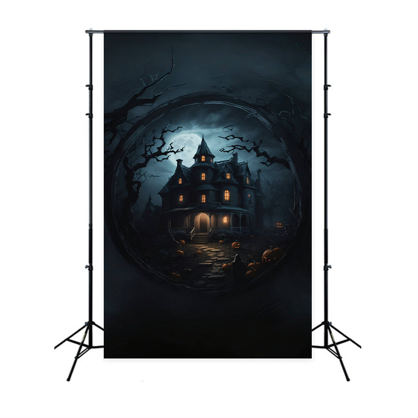 Gespenstisches Haus umgeben von Bäumen Halloween Hintergrund BRP8-252