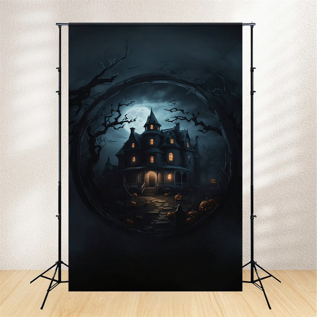 Gespenstisches Haus umgeben von Bäumen Halloween Hintergrund BRP8-252