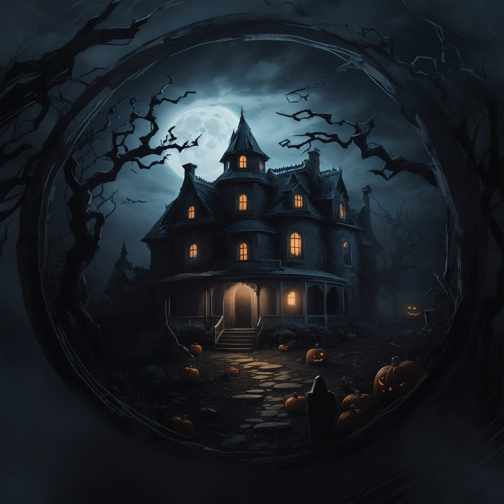 Gespenstisches Haus umgeben von Bäumen Halloween Hintergrund BRP8-252