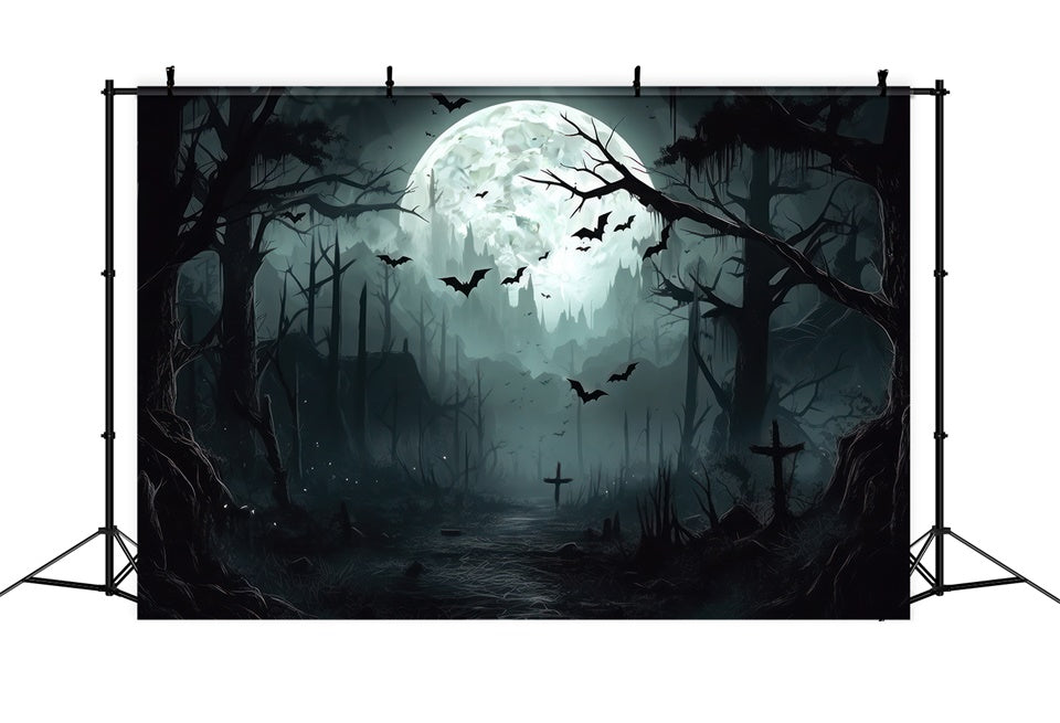 Gruseliger Halloween Wald bei Vollmond Hintergrund BRP8-258