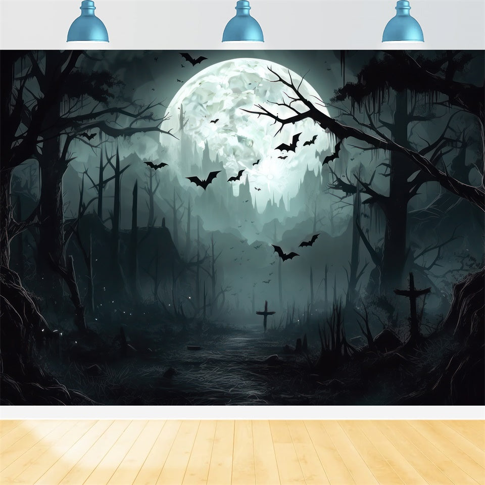 Gruseliger Halloween Wald bei Vollmond Hintergrund BRP8-258