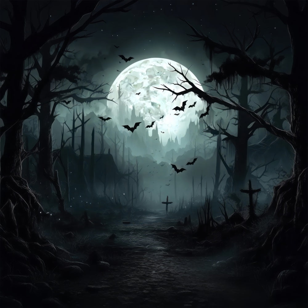 Gruseliger Halloween Wald bei Vollmond Hintergrund BRP8-258