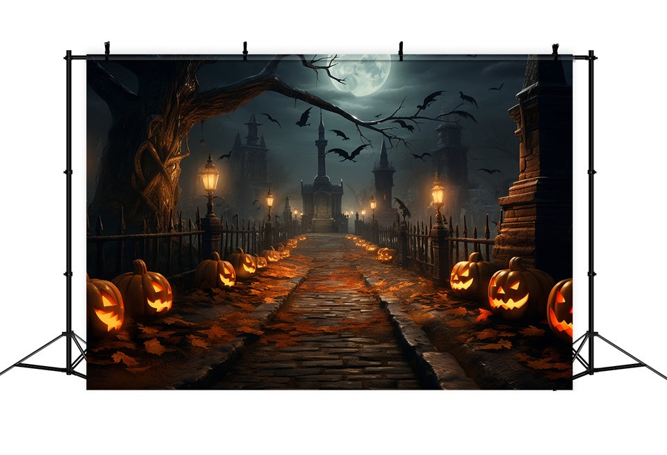 Gespenstischer Halloween Pfad mit Laternen Hintergrund BRP8-264