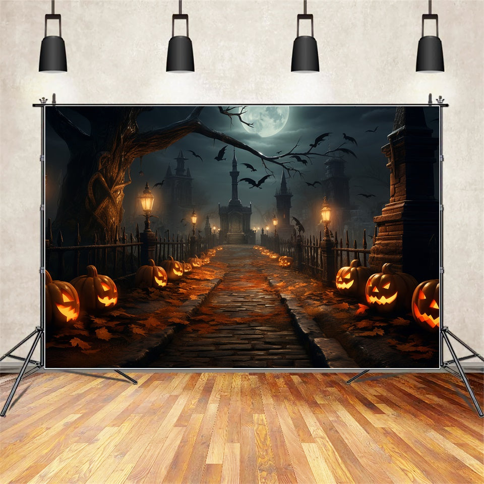 Gespenstischer Halloween Pfad mit Laternen Hintergrund BRP8-264