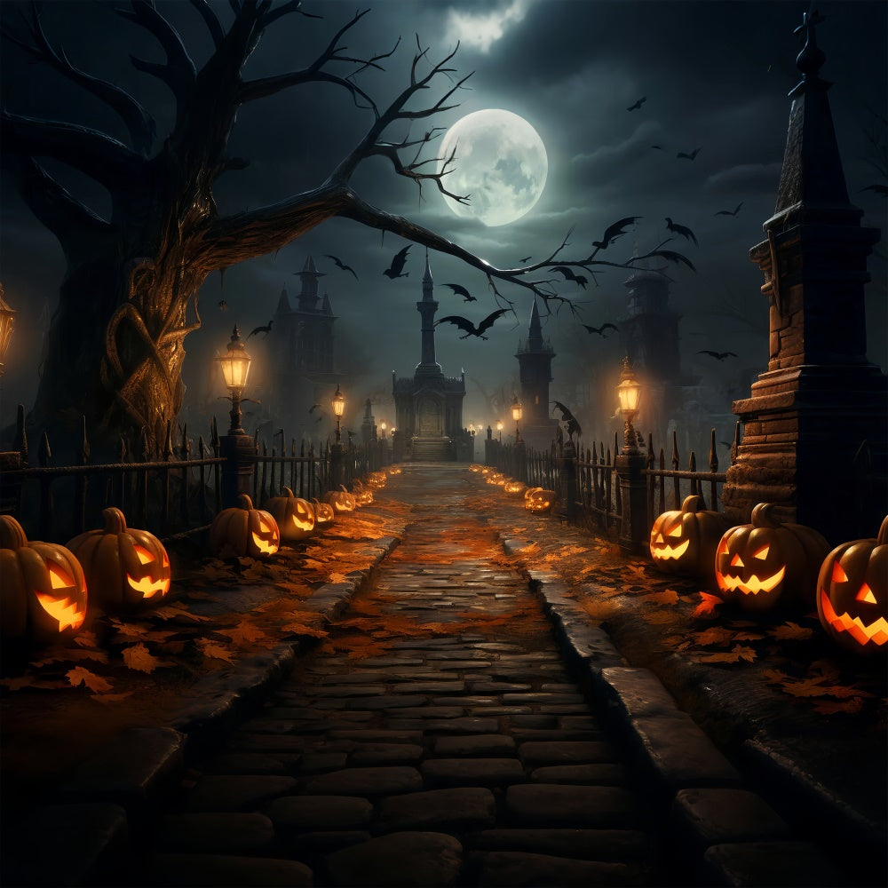 Gespenstischer Halloween Pfad mit Laternen Hintergrund BRP8-264
