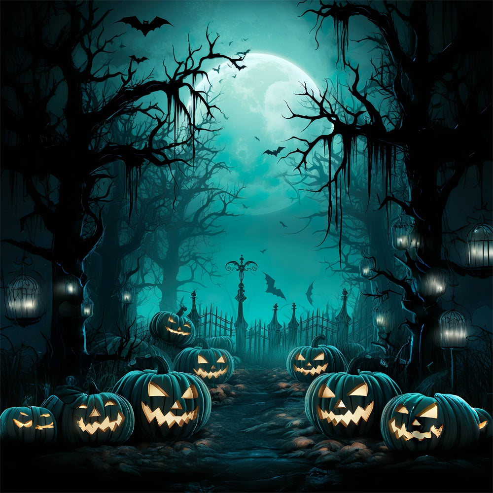 Halloween Nacht Waldweg und Zaun Hintergrund BRP8-265