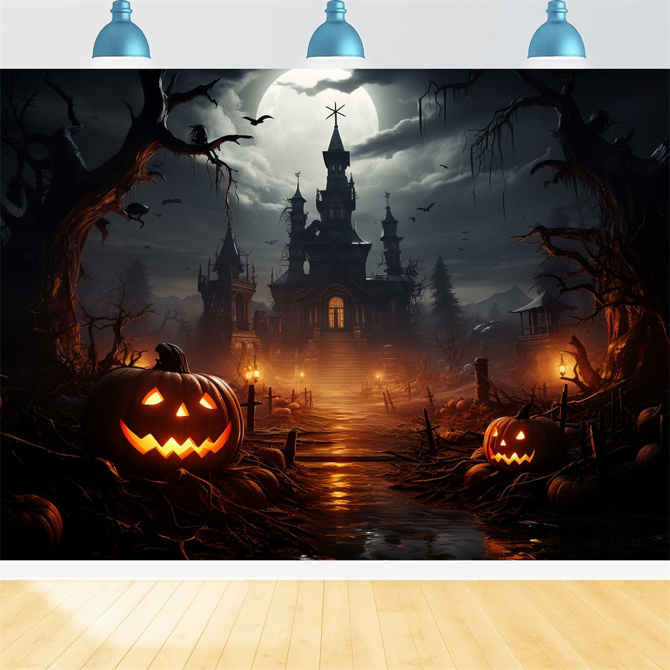 Spaziergang zum Halloween Schloss Gruselige Nacht Hintergrund BRP8-269