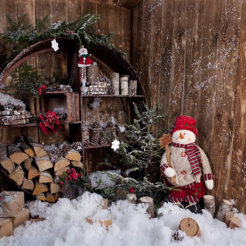 Verschneite Blockhütte Weihnachtsdekoration Hintergrund BRP8-294