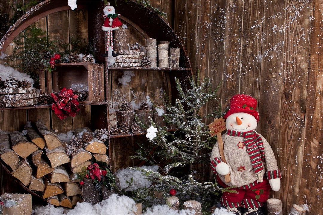 Verschneite Blockhütte Weihnachtsdekoration Hintergrund BRP8-294