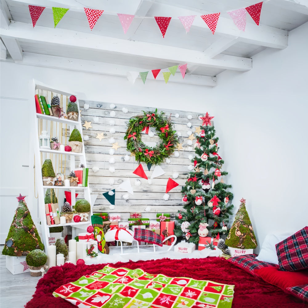 Weihnachtsbaum und Kranz Wohnzimmer Hintergrund BRP8-298