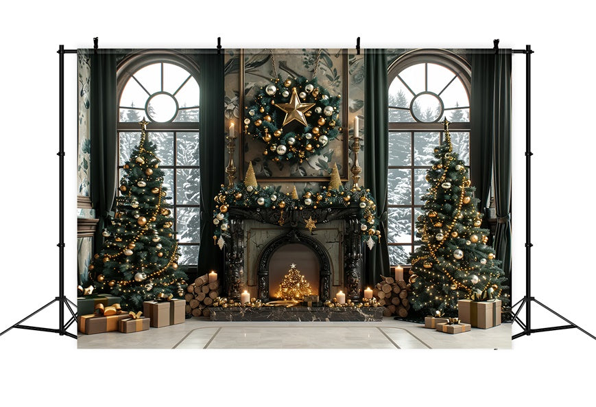 Weihnachten Gold Eleganz Kamin Backdrop BRP8-36