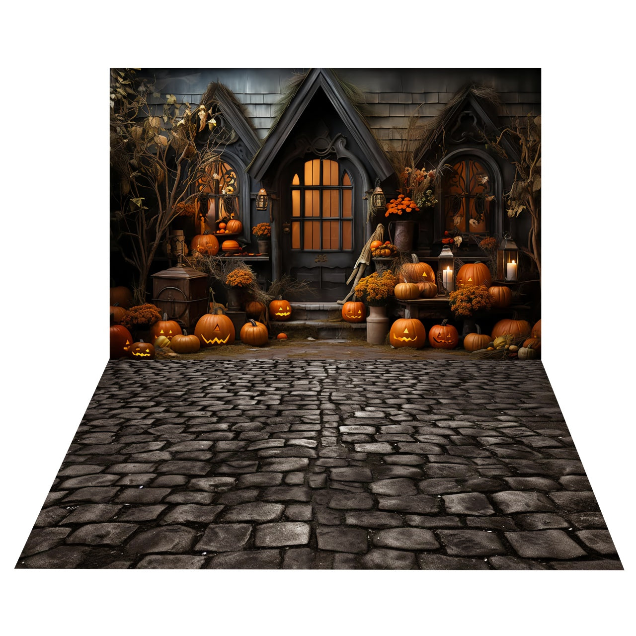 Halloween Haus Veranda Kulisse + Kopfsteinpflaster Boden Kulisse BRP8-384