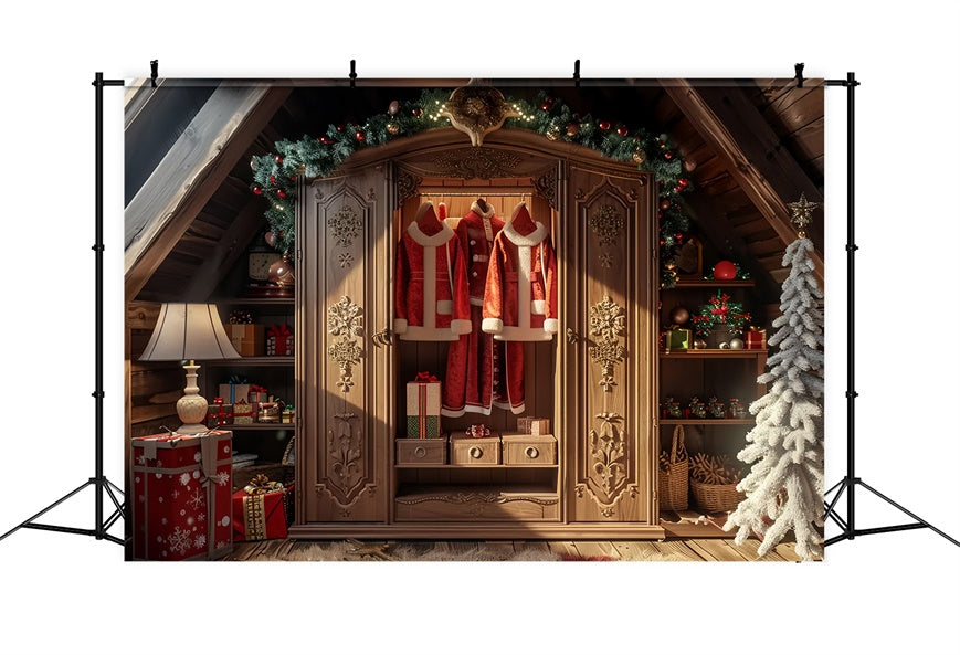 Weihnachtsbaum und Weihnachtsmanngarderobe Hintergrund BRP8-53