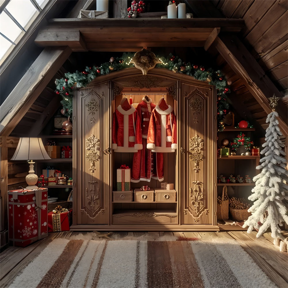 Weihnachtsbaum und Weihnachtsmanngarderobe Hintergrund BRP8-53