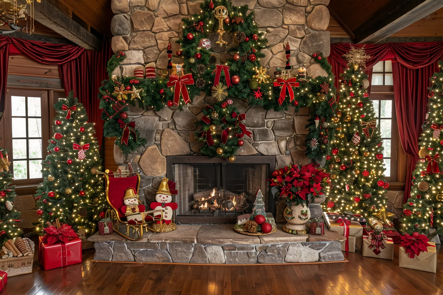 Weihnachtsmantel mit Bäumen und Lichtern Hintergrund BRP8-64