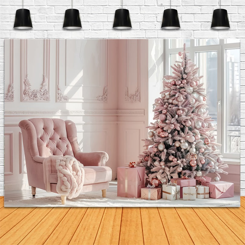 Eleganter rosa Weihnachtsbaum mit Geschenken Hintergrund BRP8-75