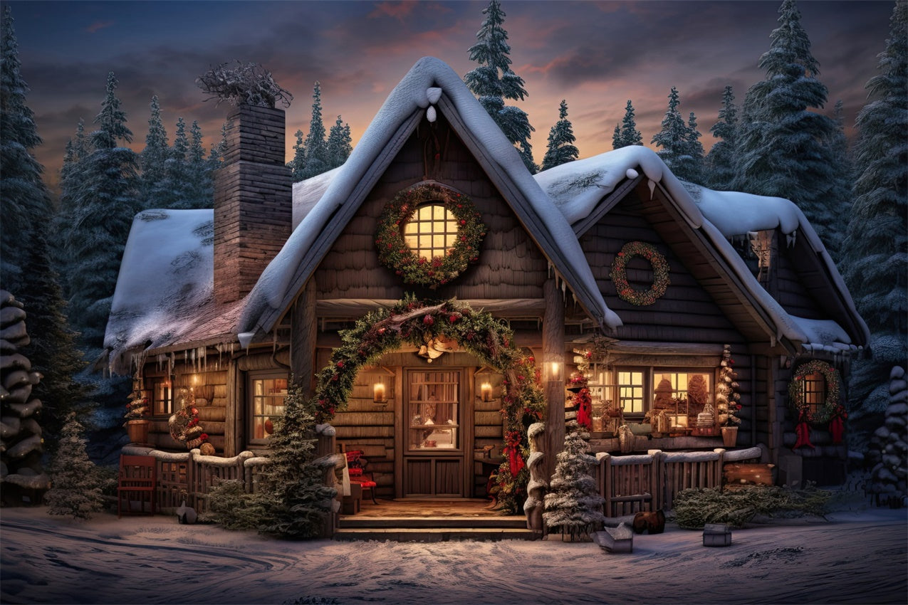 Weihnachten Warm Woodland Cottage Backdrop BRP8-80