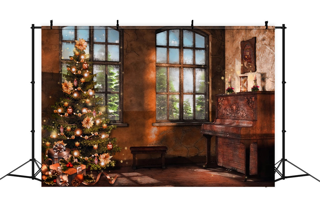 Vintage Weihnachten mit Klavier und Baum Hintergrund BRP8-89