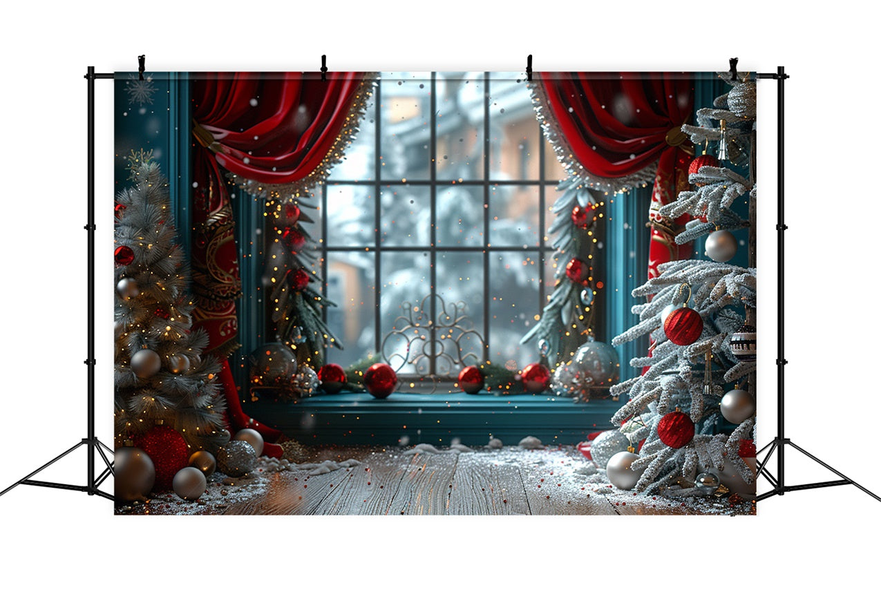 Frostige Bäume und festliche Ornamente Fensterhintergrund BRP9-101