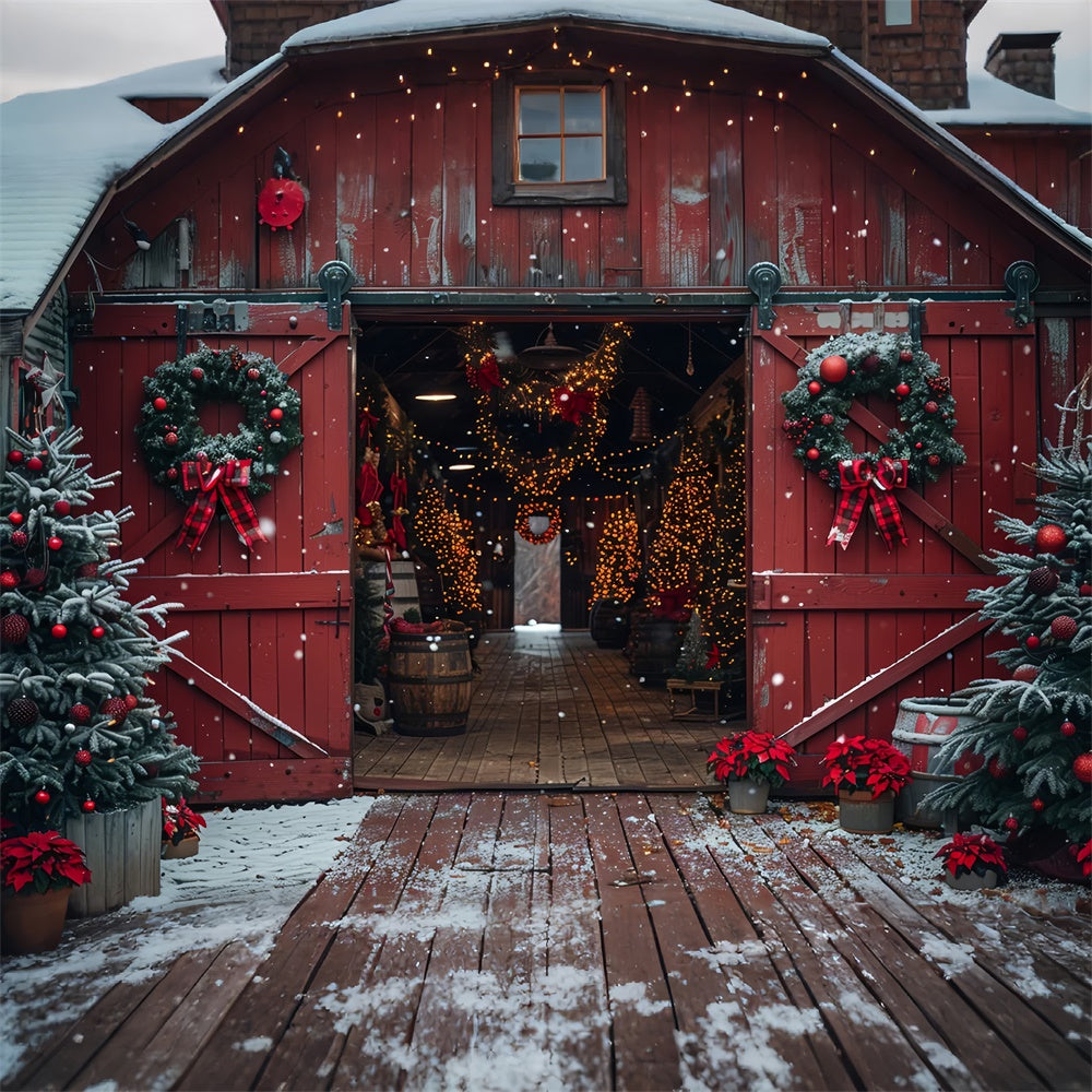 Rustikaler Scheunen-Weihnachtsbaum und Kranz-Wunderland-Kulisse BRP9-117