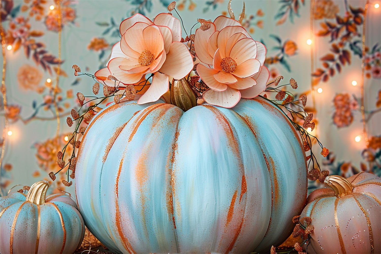 Floral Herbst Pastell Blau Kürbis Hintergrund BRP9-127