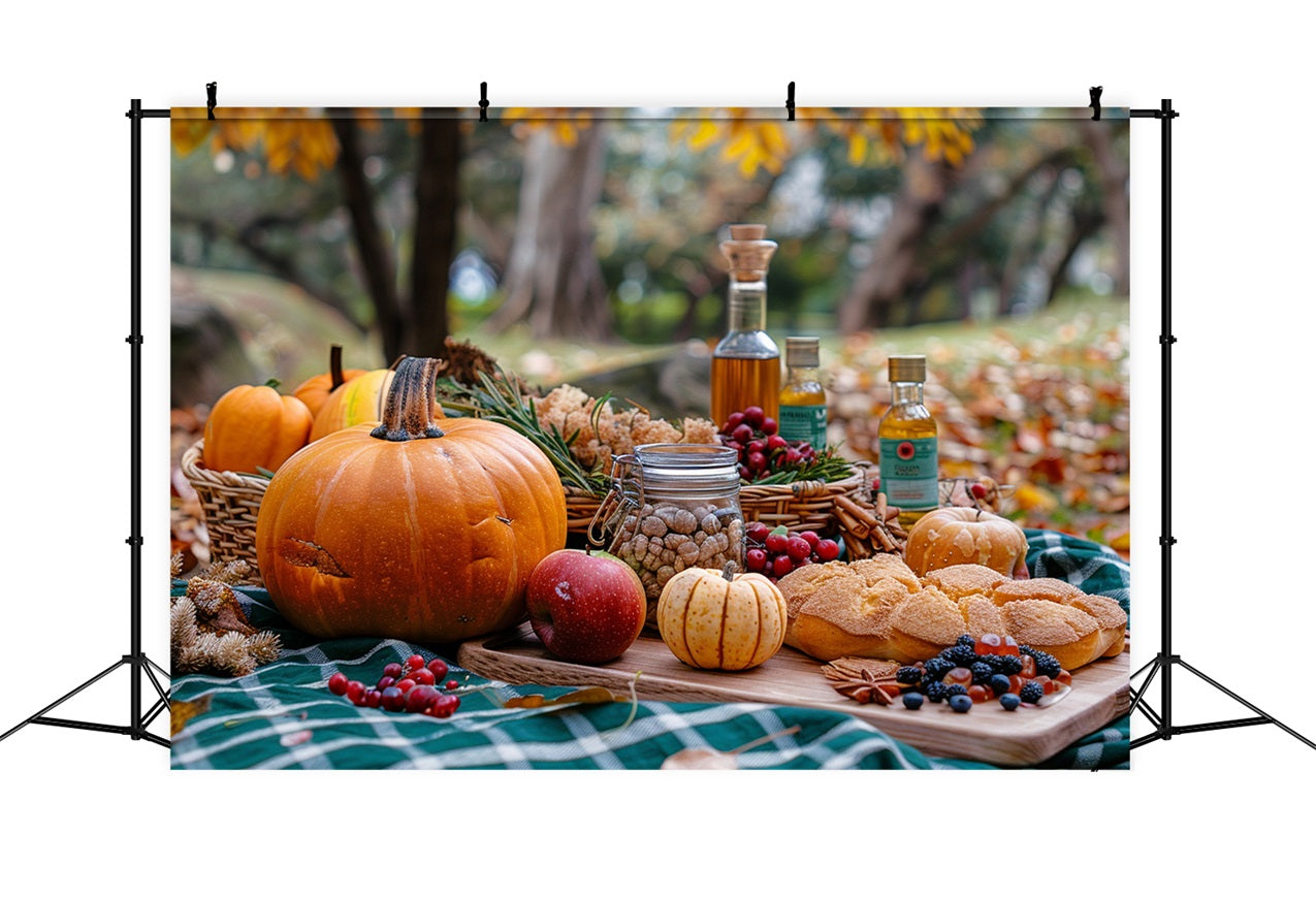 Warme Herbst Picknick Kürbisse Saisonale Köstlichkeiten Hintergrund BRP9-144