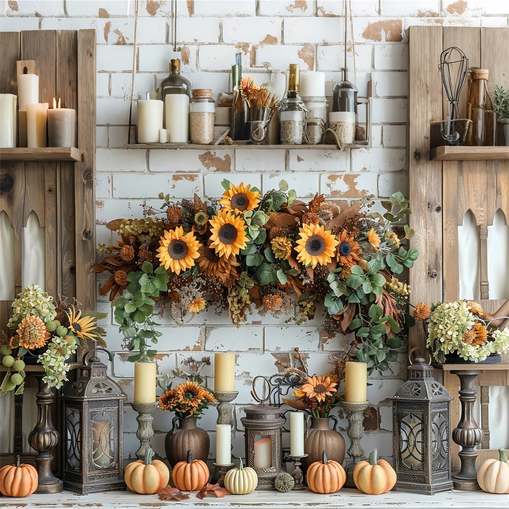 Warme Herbstkerzen Sonnenblumen-Akzente Hintergrund BRP9-159