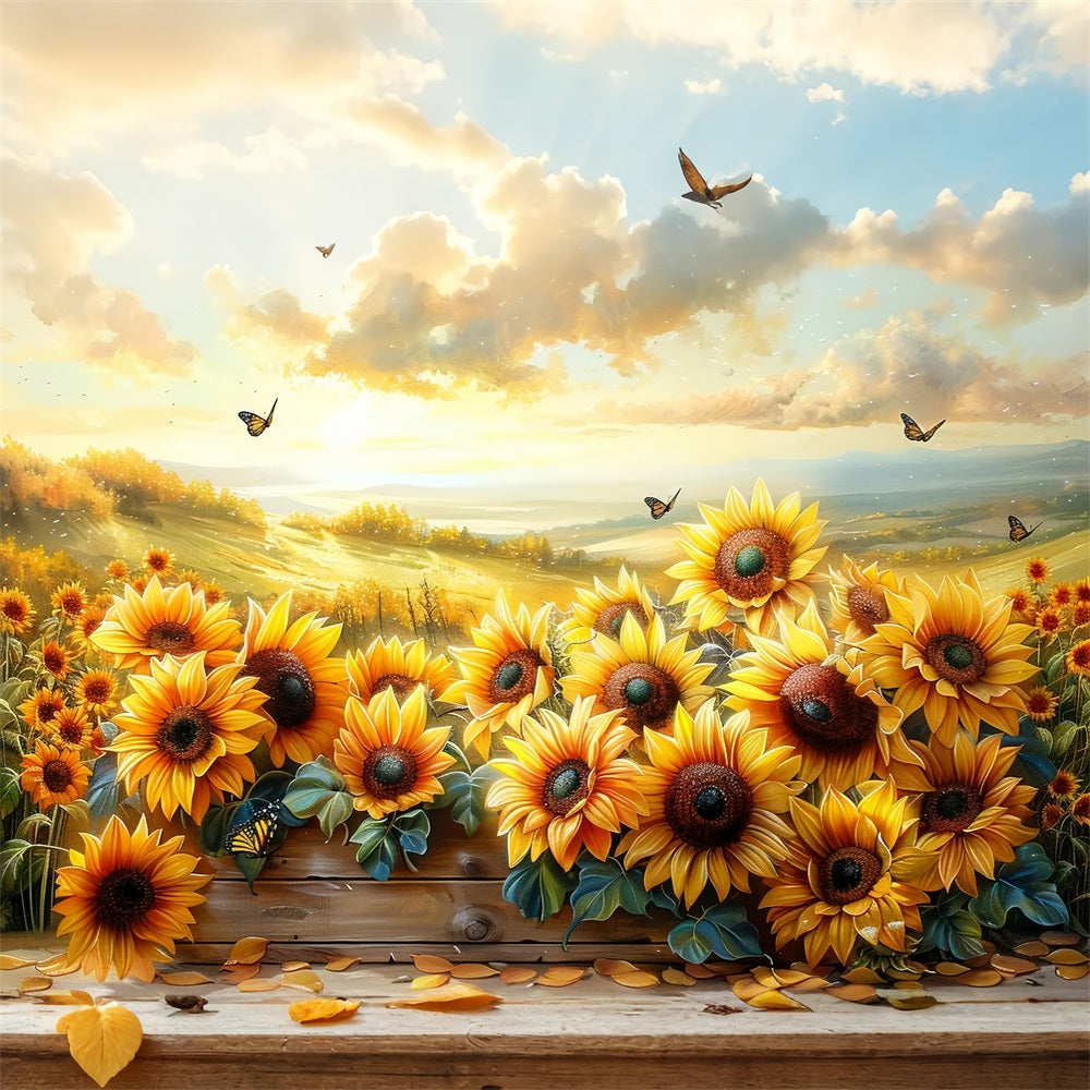 Herbst Sonnenblumen Schmetterlinge Sonnenuntergang Himmel Hintergrund BRP9-183