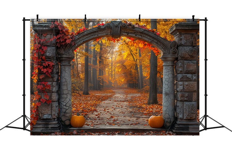 Mystischer Herbst Bogengang Goldenes Laub Hintergrund BRP9-207