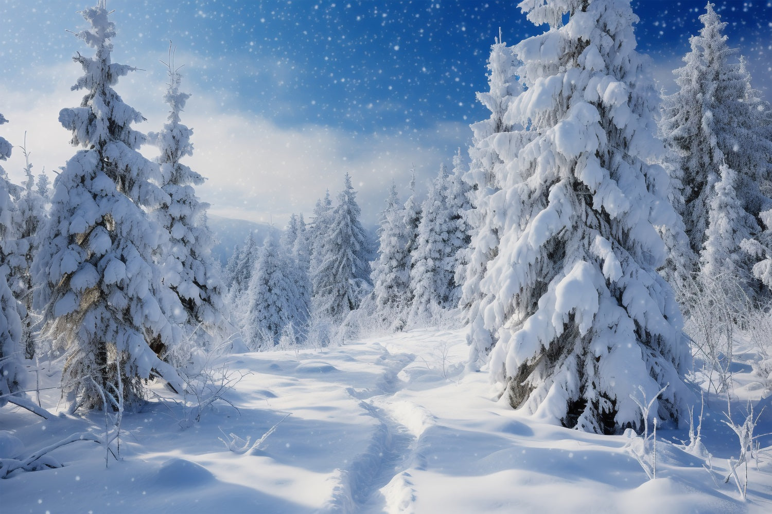 Schneebedeckte Kiefern Winterhimmel Szenischer Hintergrund BRP9-212