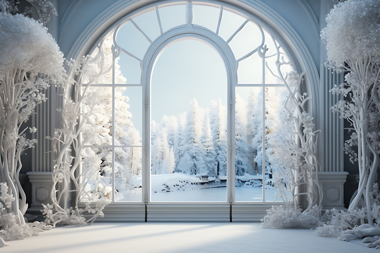 Frostige Winterszene Grand Arched Window Backdrop BRP9-241