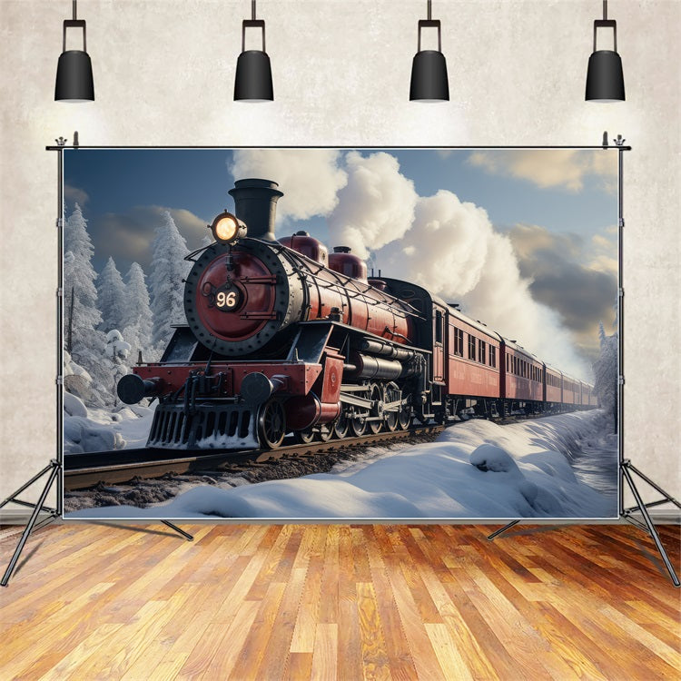 Verschneite Winter-Eisenbahn Vintage-Dampfzug Hintergrund BRP9-249