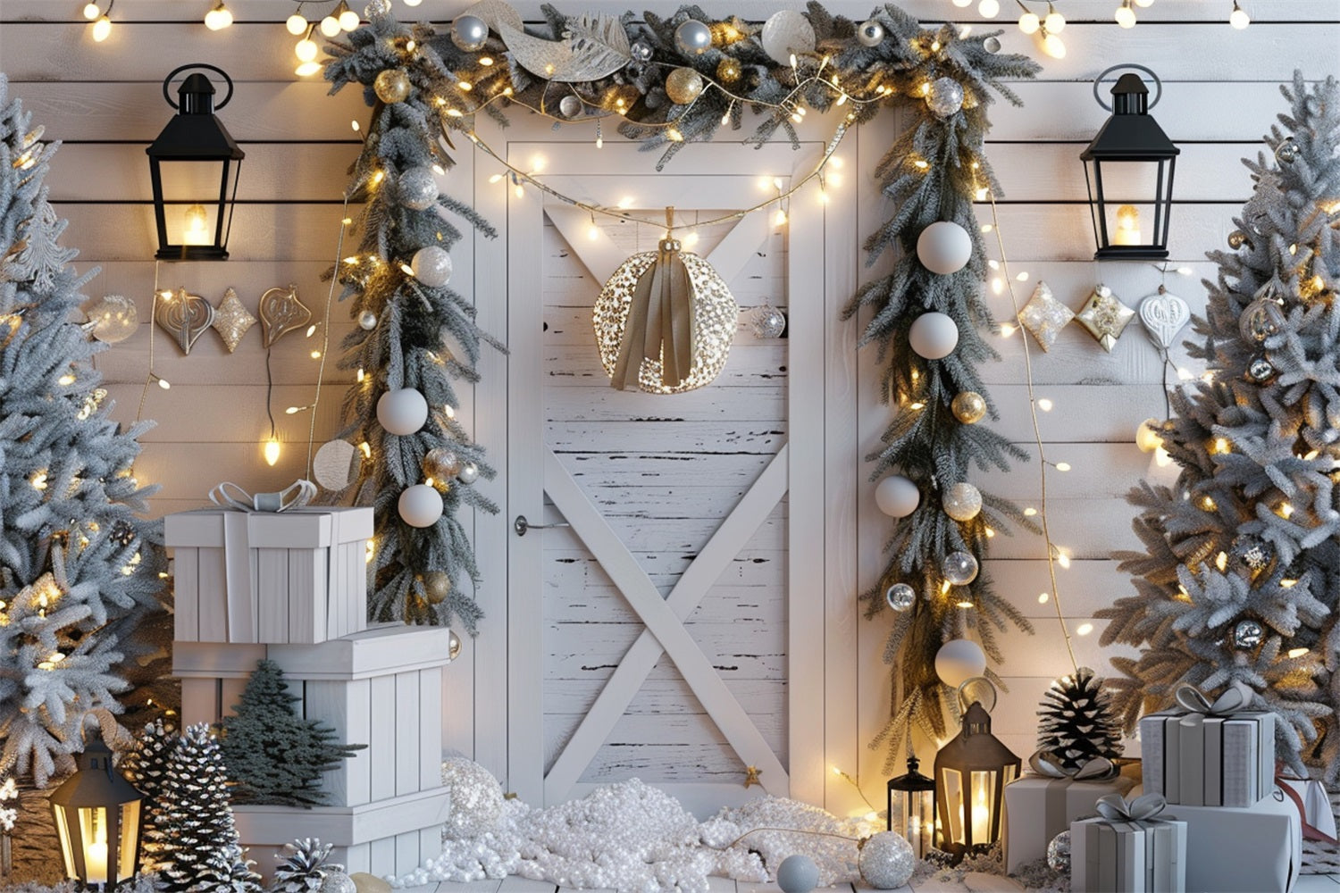 Winter Wonderland Door Frosted Pines Lights Backdrop BRP9-261