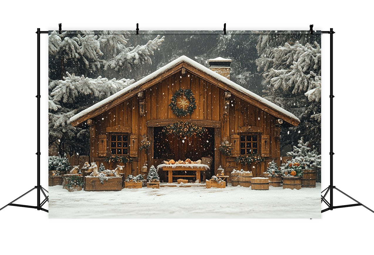 Winter Schnee bedeckten Wald gemütliche Hütte Hintergrund BRP9-302