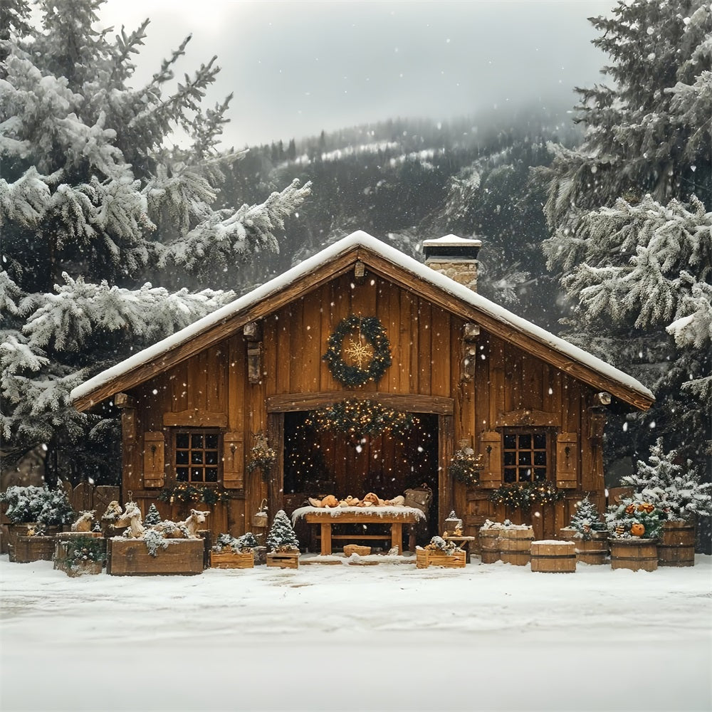 Winter Schnee bedeckten Wald gemütliche Hütte Hintergrund BRP9-302